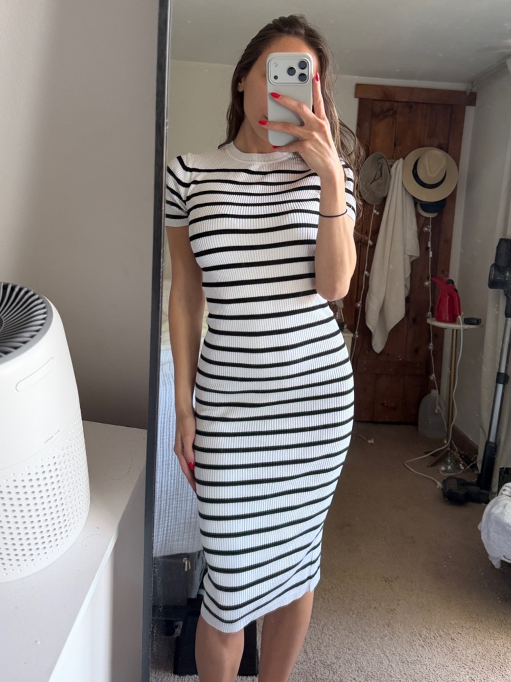 Primark Black & White Striped Ribbed Midi Dress